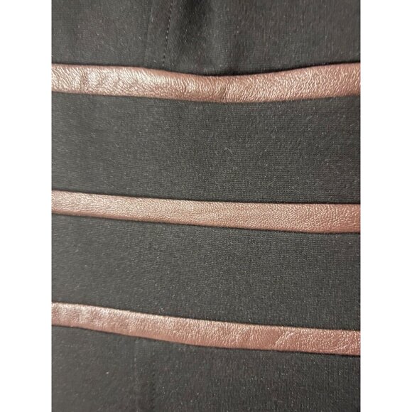 Ralph Lauren Sheath Dress 8 Black Brown Leather Trim Career Stretch Sleeveless - Picture 2 of 6